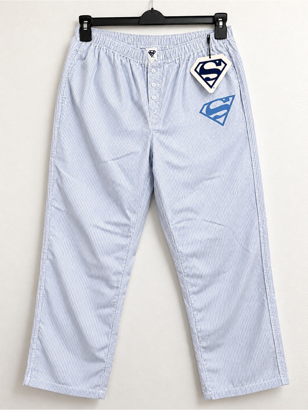 Superman Women’s Pajama Lounge Pants Blue Stripe Size L NWT